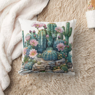 Watercolor desert flowers cacti. cushion