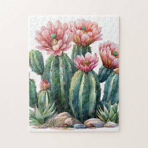 Watercolor desert flowers cacti. jigsaw puzzle