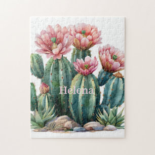 Watercolor desert flowers cacti. jigsaw puzzle
