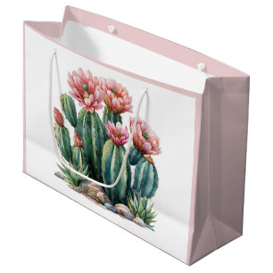 Watercolor desert flowers cacti. large gift bag