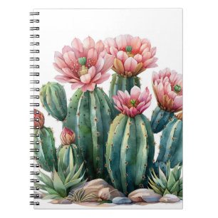 Watercolor desert flowers cacti. notebook