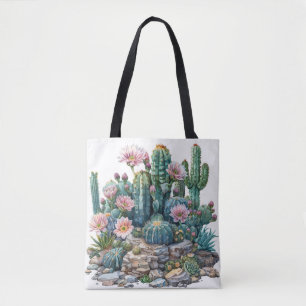 Watercolor desert flowers cacti. tote bag
