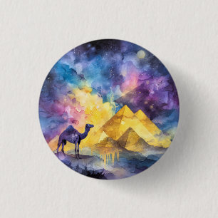Watercolor Desert Galaxy Camel Pyramid Travel 3 Cm Round Badge