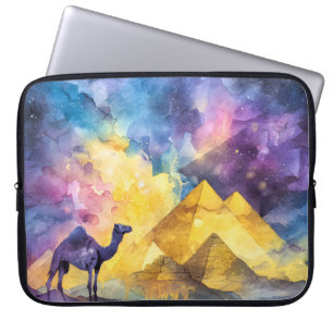 Watercolor Desert Galaxy Camel Pyramid Travel Laptop Sleeve