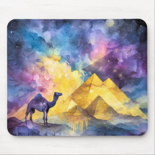 Watercolor Desert Galaxy Camel Pyramid Travel Mouse Mat