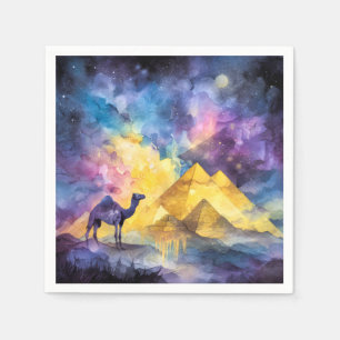 Watercolor Desert Galaxy Camel Pyramid Travel Napkin