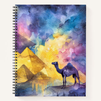 Watercolor Desert Galaxy Camel Pyramid Travel Notebook