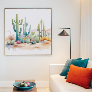 Watercolor Desert Illustration Square Poster