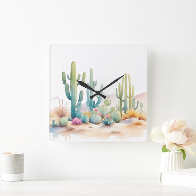 Watercolor Desert Illustration  Square Wall Clock (Home)