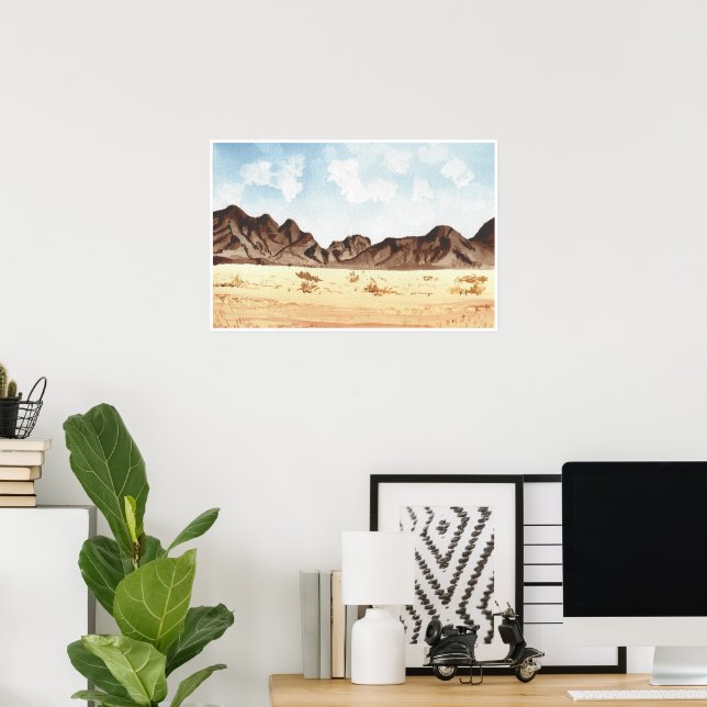 Watercolor desert mountain landscape art print (Home Office)