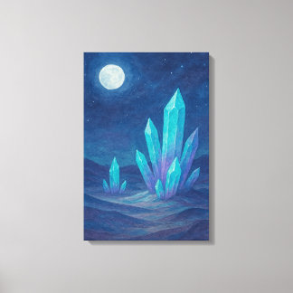 Watercolor Desert Night with Crystals Canvas Print