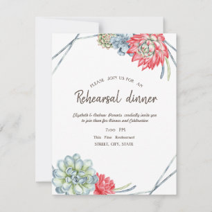Watercolor Desert Red Succulent Rehearsal Dinner Invitation