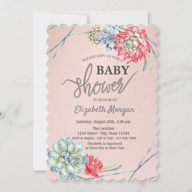 Watercolor Desert  Red Succulents Baby Shower  Invitation (Front)