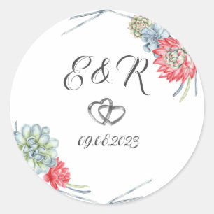 Watercolor Desert Red Succulents Classic Round Sticker