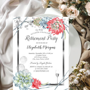 Watercolor Desert Red Succulents Retirement Invitation