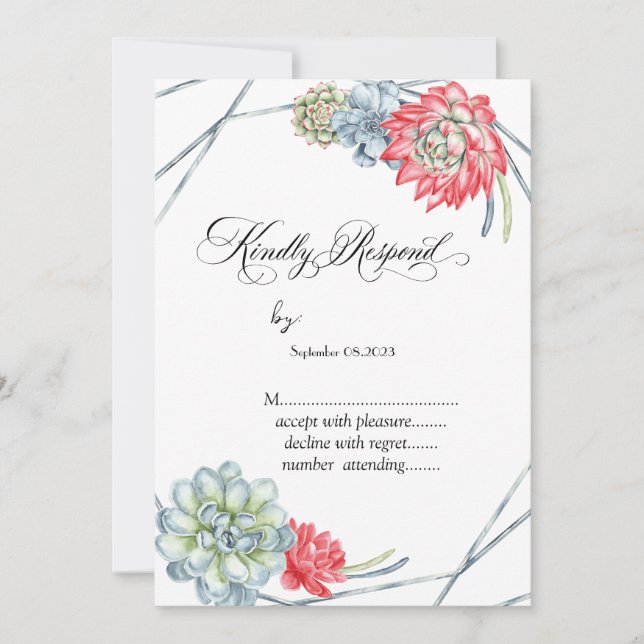 Watercolor Desert Red Succulents RSVP  Invitation (Front)