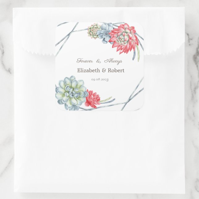 Watercolor Desert Red Succulents Square Sticker (Bag)