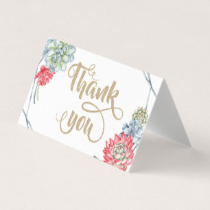 Watercolor Desert Red Succulents Thank You Business Card