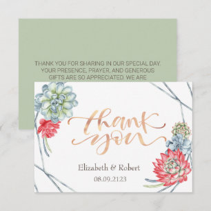 Watercolor Desert Red Succulents Thank You Card