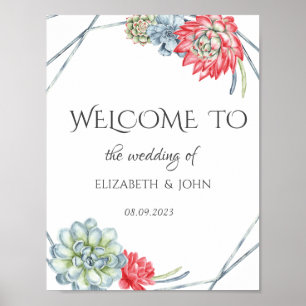 Watercolor Desert Red Succulents Wedding Poster