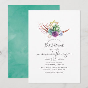 Watercolor Desert Succulents Bat Mitzvah Invitation