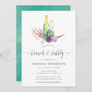 Watercolor Desert Succulents Brunch and Bubbly Invitation