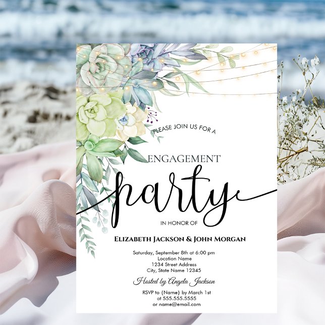 Watercolor Desert Succulents Dots Engagement   Invitation (Creator Uploaded)