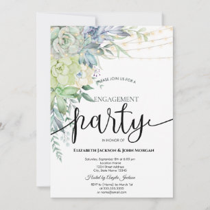 Watercolor Desert Succulents Dots Engagement   Invitation