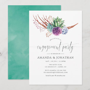 Watercolor Desert Succulents Engagement Party Invitation