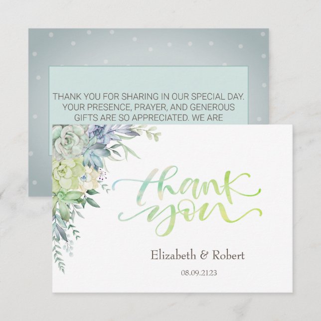 Watercolor Desert Succulents  Thank You Card (Front/Back)