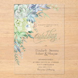 Watercolor Desert Succulents Wedding Acrylic Invitations