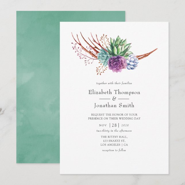 Watercolor Desert Succulents Wedding Invitation (Front/Back)