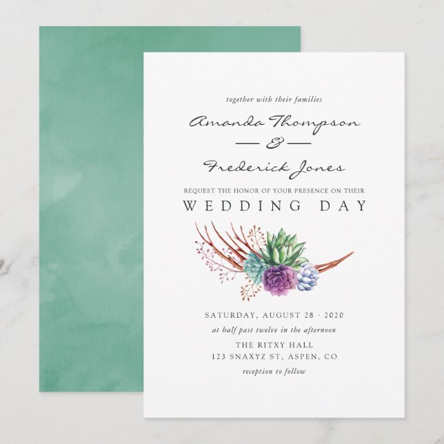 Watercolor Desert Succulents Wedding Invitation (Front/Back)
