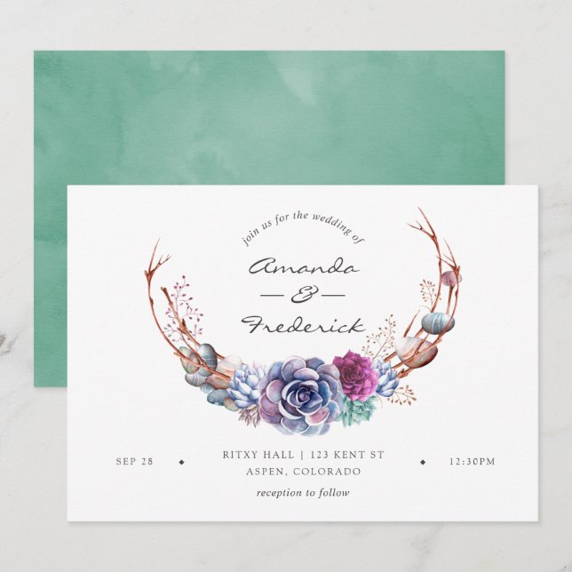 Watercolor Desert Succulents Wedding Invitation (Front/Back)