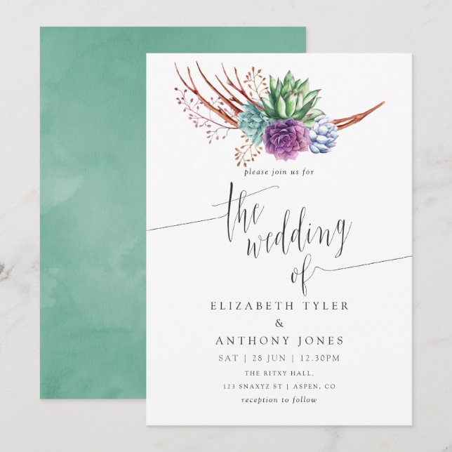 Watercolor Desert Succulents Wedding Invitation (Front/Back)