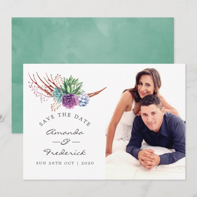 Watercolor Desert Succulents Wedding Save the Date Invitation (Front/Back)