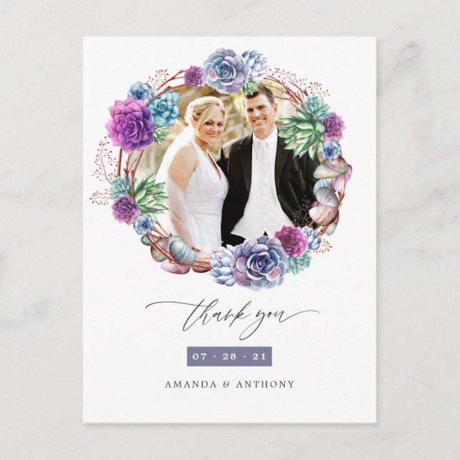 Watercolor Desert Succulents Wedding Thank You Postcard (Front)