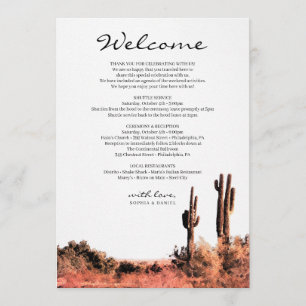 Watercolor Desert Wedding Welcome Itinerary Programme