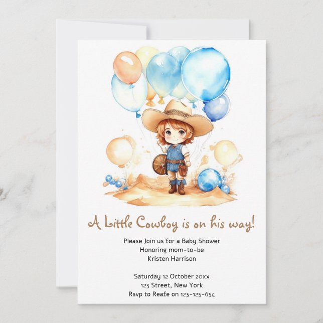 Watercolor Desert Yeehaw Cowboy Baby Shower Invitation (Front)