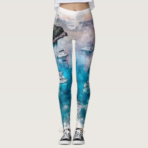 Watercolor design by Le Caviar Catamaran Adriatic Leggings