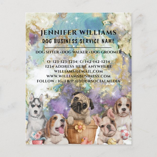 Watercolor Design Dog Walker Pet Sitting Business  Flyer (Front)