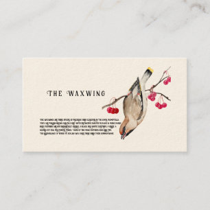 Watercolor design Forest bird waxwing.  Business C Card
