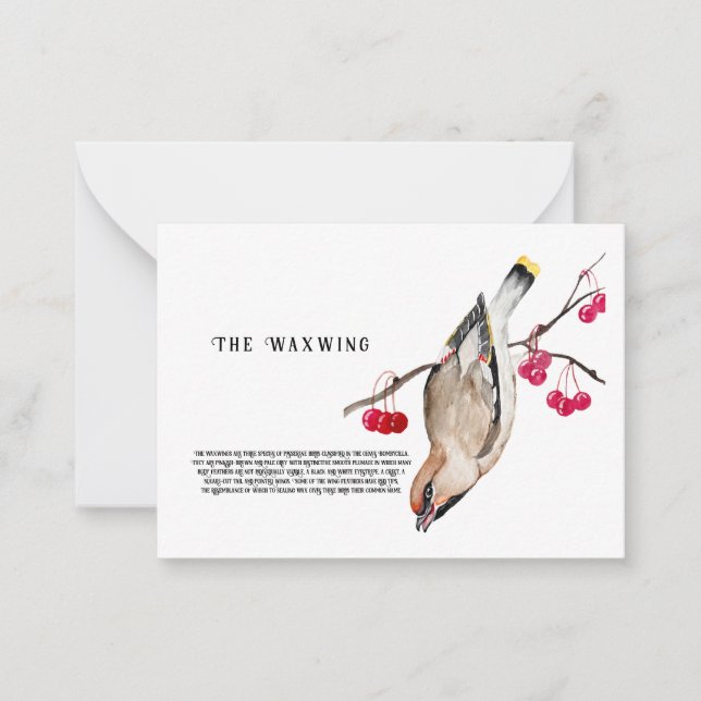 Watercolor design Forest bird waxwing Card (Front)