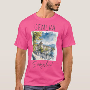 Watercolor Design Of Geneva - Switzerland T-Shirt