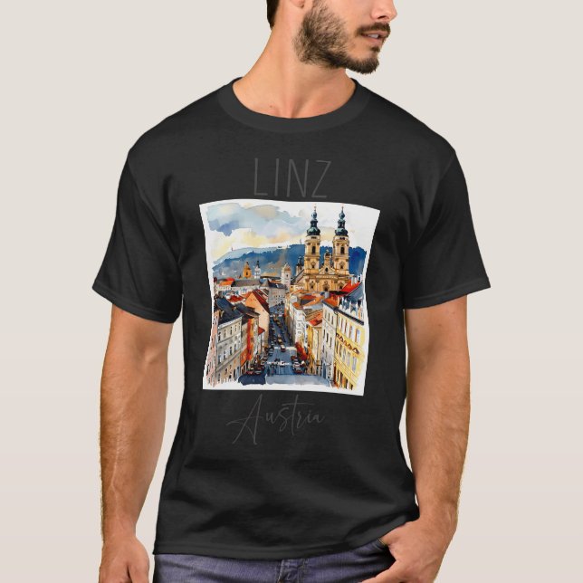 Watercolor Design Of Linz - Austria T-Shirt (Front)