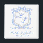 Watercolor Designer Blue Monogram Crest Wedding Magnet<br><div class="desc">PreppyPrint.com - Celebrate your wedding in style with this beautiful watercolor designer monogram crest collection,  which includes the full invitation suite,  decor and favours. Click "personalise" then "edit using design tool" to adjust,  move or edit text. Please visit PreppyPrint.com for more stylish designs!</div>