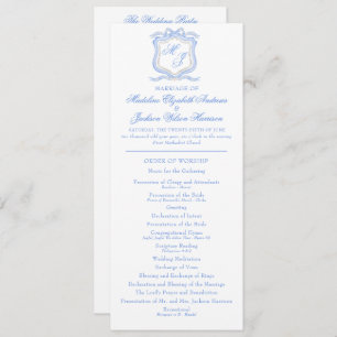 Watercolor Designer Blue Monogram Crest Wedding Programme