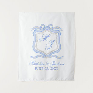 Watercolor Designer Blue Monogram Crest Wedding Tapestry