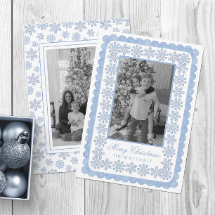 Watercolor Designer Blue Snowflakes Christmas Holiday Card