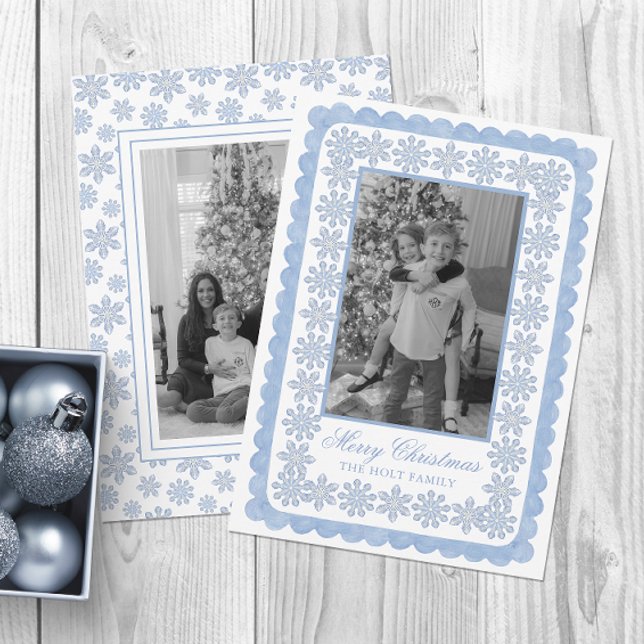 Watercolor Designer Blue Snowflakes Christmas Holiday Card (Creator Uploaded)